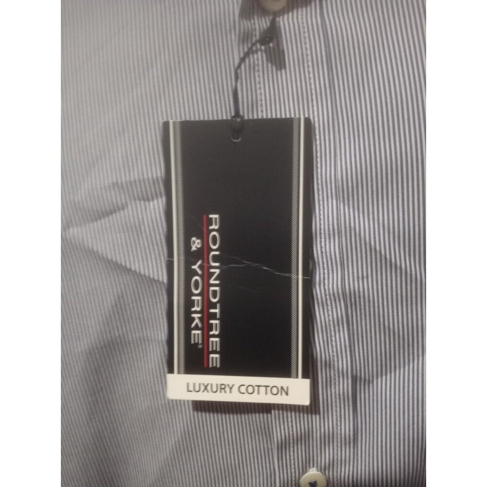 Roundtree & Yorke Men's Long-Sleeve Shirt 3XT Blue Striped Luxury Cotton NWT - Picture 2 of 13